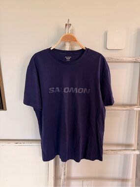 Solomon Mens Large Short Sleeve T-shirt Purple Logo Spellout Running Athletic
